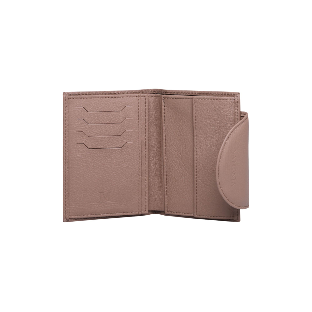 Medium-sized wallet made from taupe calf leather